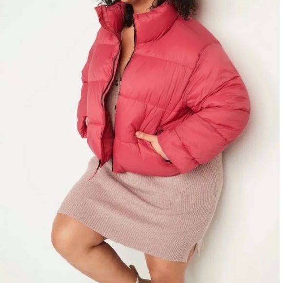 OLD NAVY Water-Resistant Frost Free Short Puffer Cactus flower Jacket Sz XXL WMN - Picture 1 of 6